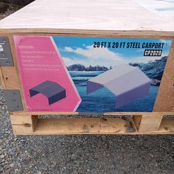 20ft By 20ft Metal Carport W/ Walls. New!