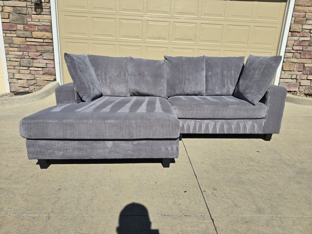 Gray Corduroy Double Chaise Sectional Sofa- Free Delivery