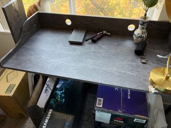 Gaming Desk with Cable Management Holes - Gray Marble Finish
