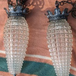 Vintage Mid-Century Pineapple Glass Hanging Lights