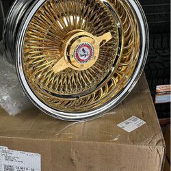 Wire Wheels 13x7 100 Spokes  Gold Center with White wall tires on Chevy Impala💰303 New wheels tires