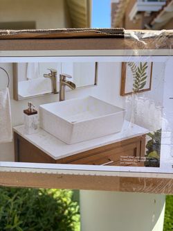 White Rectangular Vessel Bathroom Sink
