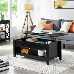 Lift Top Coffee Table w/Hidden Compartment & 2 Open Shelves, Coffee Table for Living Room Reception Room Office