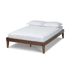 Mid-Century Modern Walnut Brown Finished King Size Platform Bed Frame