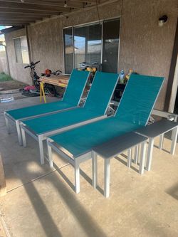 3 Commercial Grade Pool Chaise Lounge + 2 side tables