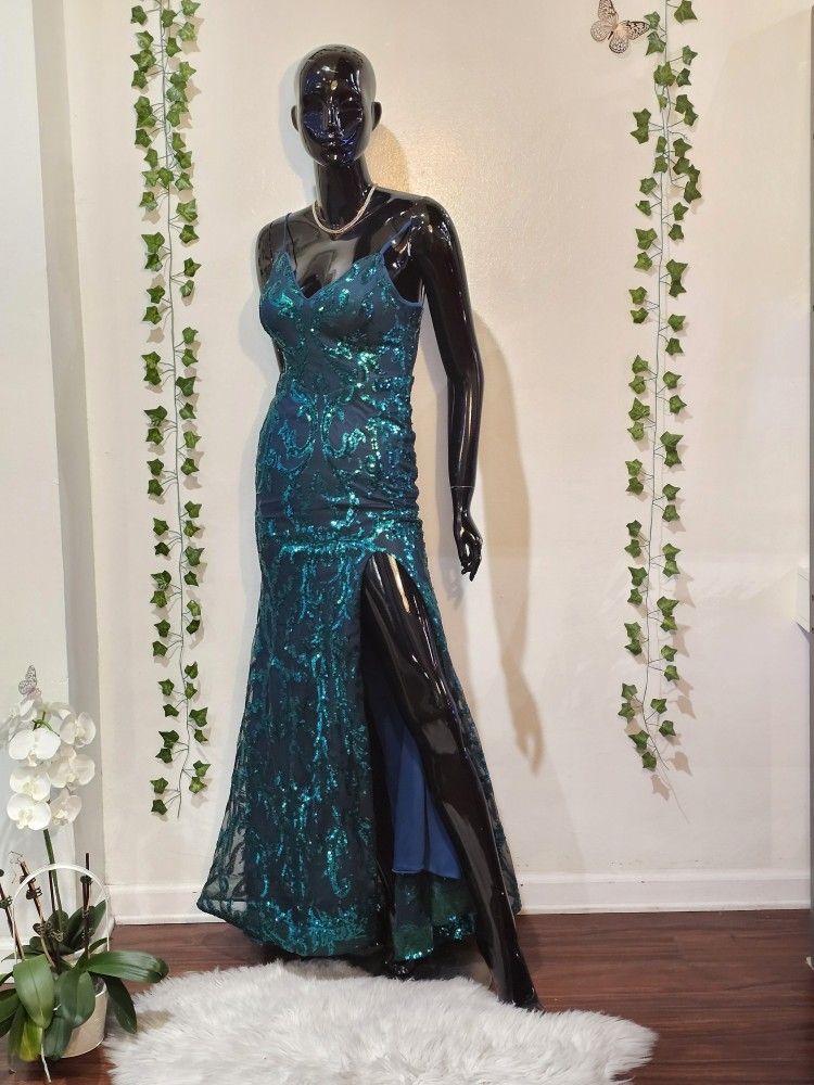 Teal Sequin With A Thigh High Slit Formal Dress & Prom Dress/wedding/ party  dress Size Small - www.stlouis.ac.tz