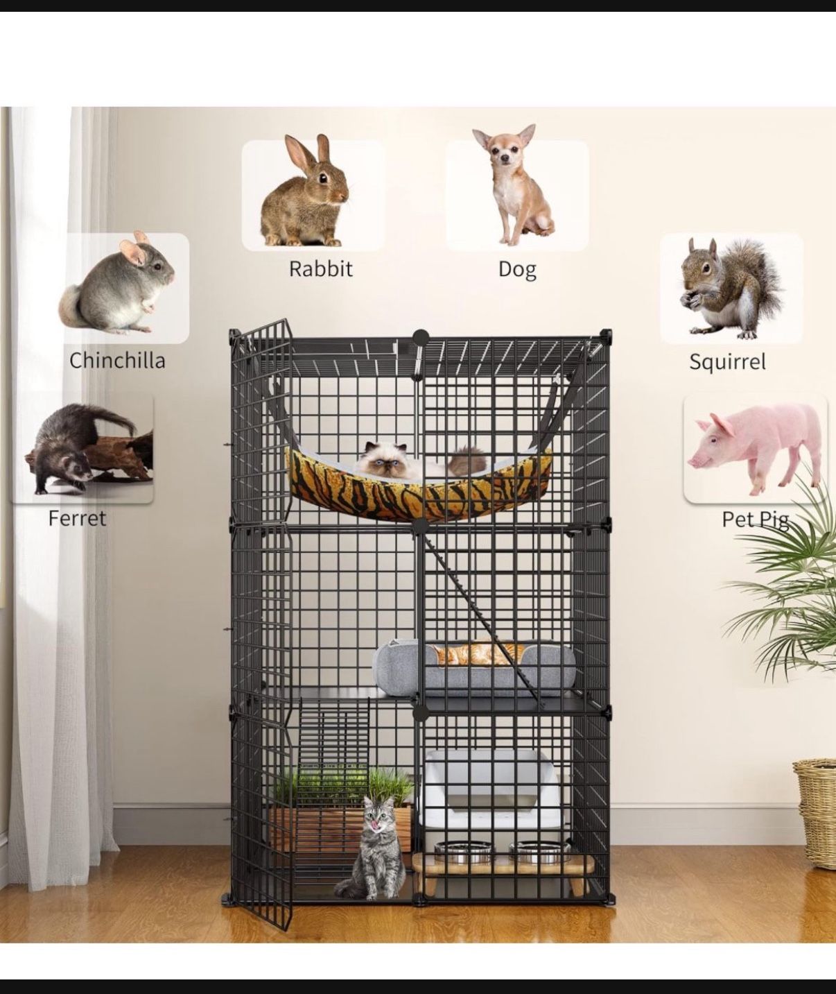 YITAHOME Cat Cage Indoor Cat Enclosures DIY Cat Playpen Metal Kennel with Extra Large Hammock for 1-2 Cats, Ferret, Chinchilla, Rabbit, Small Animals