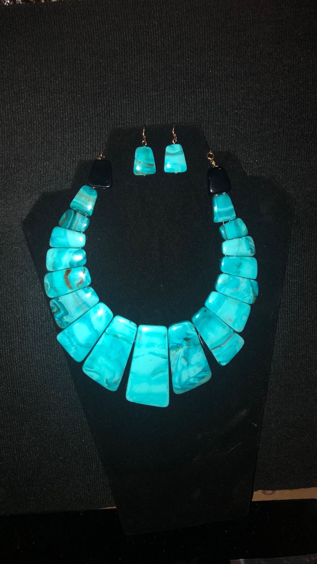 Turquoise Bohemian Collarbone Necklace + Earrings