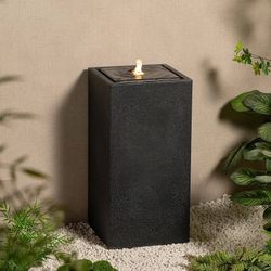 2383b  $130 25.98” H Outdoor Water Fountain Made with Eco-Friendly Recyclable Materials, Polyethylene Square Bubbler Outdoor Fountain, Garden Decor wi