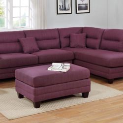 Brand New Warm Purple Sectional Sofa With Ottoman 