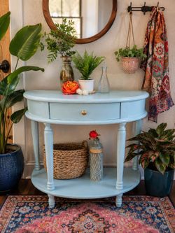 Vintage Aqua Blue Entryway Table / Side Table