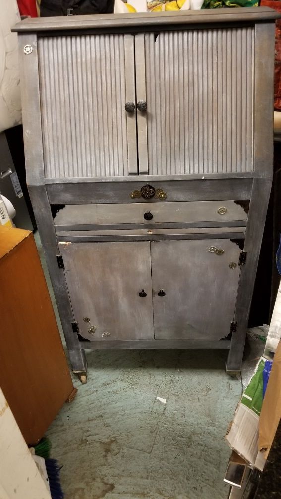 Antique desk /podium made from old doors very unique painted with steam punk embelishments