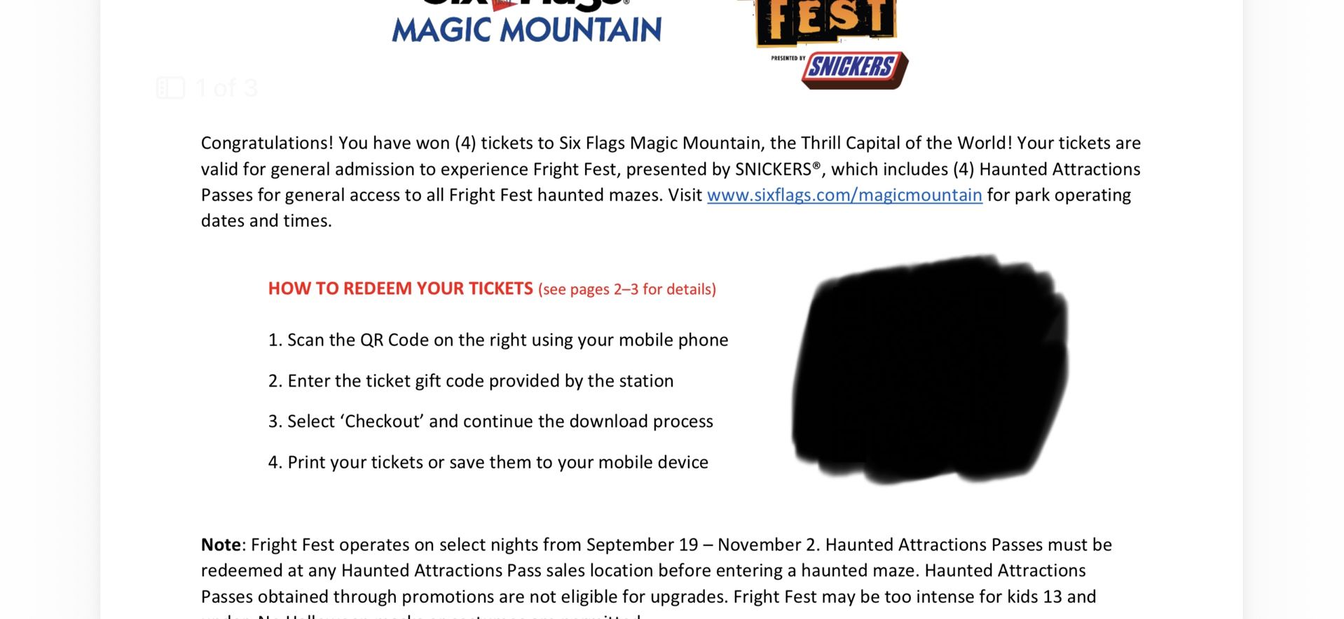 Six Flags Fright Fest Tickets
