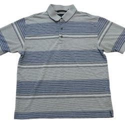 Greg Norman Golf Shirt Men’s M Blue Grey Stripe Play Dry Moisture Wicking Polo
