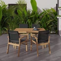 BRAND NEW Rectangular 5 Piece 100% FSC Certified Teak Wood Table And Chairs Dining Set | Ideal Furniture Set for Outdoor