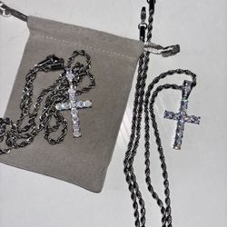 Silver Rope Chain W Diamond Pendant 