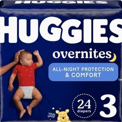 HUGGIES Nighttime Baby Diapers Overnites, White, Size 3 , 24 Count

