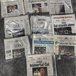Cal Ripken Jr. Historic Newspapers – 2131 Streak, Retirement, 3000 Hits (Lot)