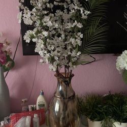 Glass Vase With Faux Flower Arrangement 