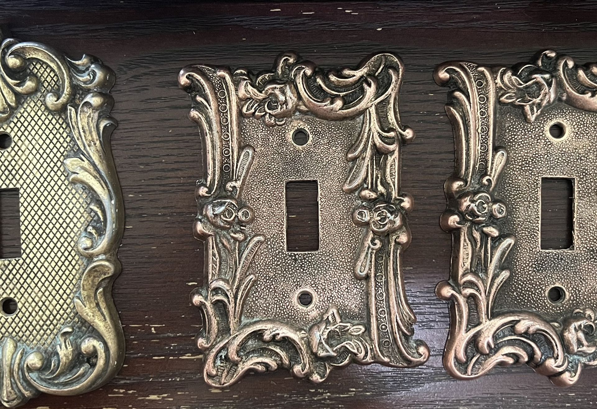 Two Vintage Brass Hollywood Regency Era Single Toggle Light Switch Plates Sold As PAIR For $25