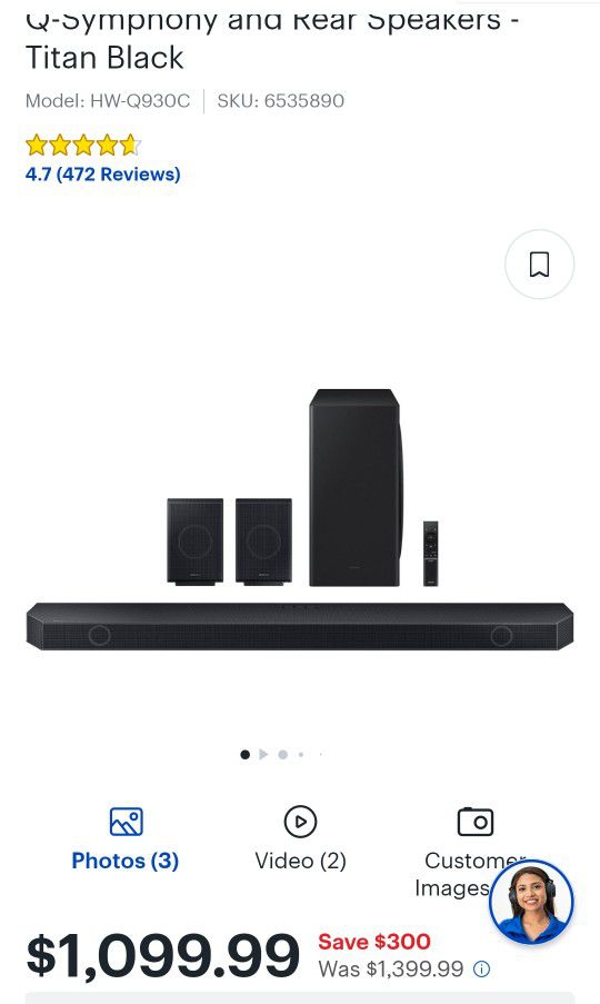 Samsung Sound Bar Q Series 9.1.4 Ach Wireless True Dolby Atmos, Black Titan