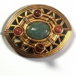 Vintage faux Jade And Coral Brooch