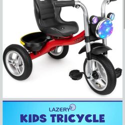 Lazery Bike with Air Tires -Kids Tricycle for Toddlers with Basket, Lights, Sound - Mini Riding Toy for Training Motor Skills, Learning Balance - Chri