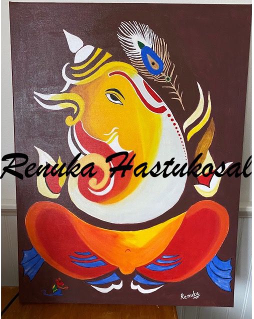 Indian Style Handmade Abstract Ganesha Painting