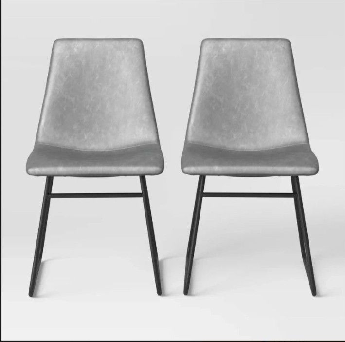 Light Gray Leather-Dining Cha.irs- "Bowden" (Brand New) by THRESHOLD. (set of 2)