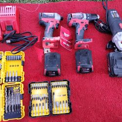 Drill And Impact Batteries And Charger 