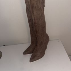 Brown Velvet Thigh High Boots 