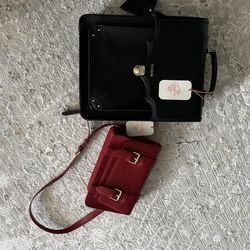 Red Leather Purse And Black Leather Backpack