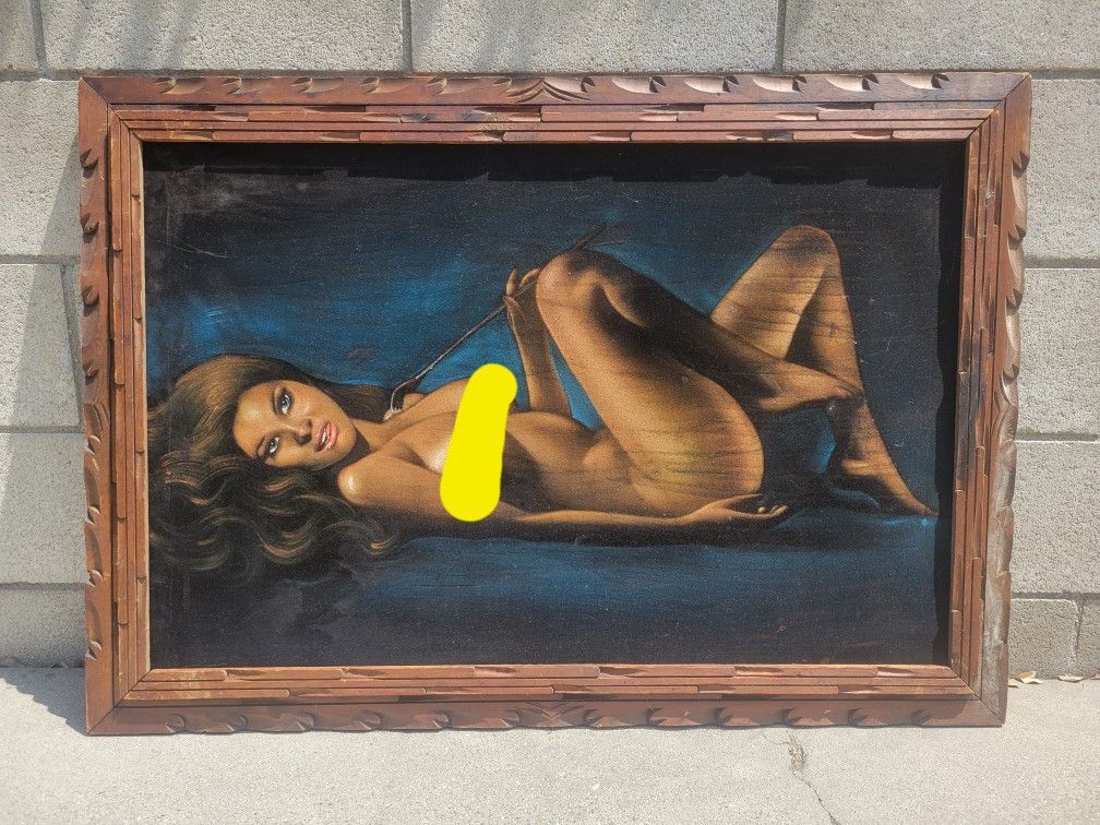 70's Velvet Painting of Beautiful Nude Olive Skinned Woman