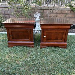 Pair dark wood nightstands