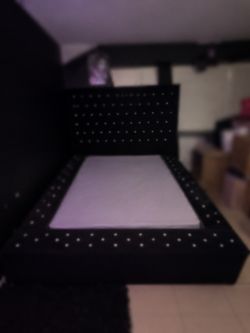 Black Upholstered Bed Frame with rhinestones