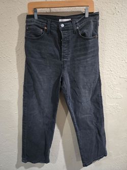 Levi's Ribcage Straight Ankle Washed Black Jeans, Button Fly, Size 31
