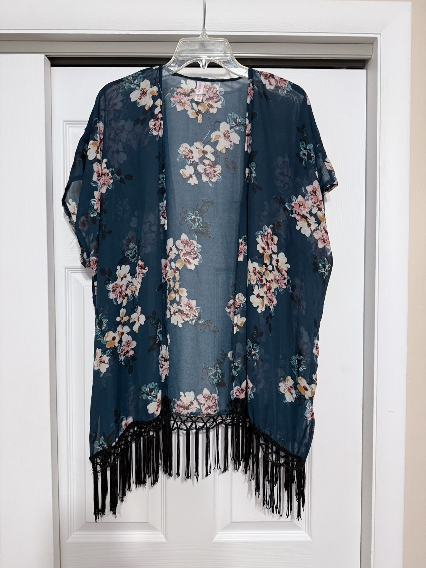 Xhilaration Floral Kimono with Black Fringe - Size XS/S
