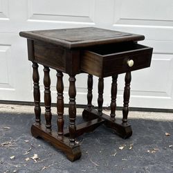 Vintage Antique Farmhouse Wood 1 Drawer Bed Side End Accent Table Nightstand
