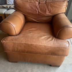 Leather Lounge Chair/sofa With Leather Leg Rest