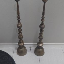 Large Pair Of Brass Candle Holders 3ft