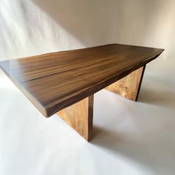 72”-40”-30” Live Edge Reclaimed Monkey Wood Slab Dining Table