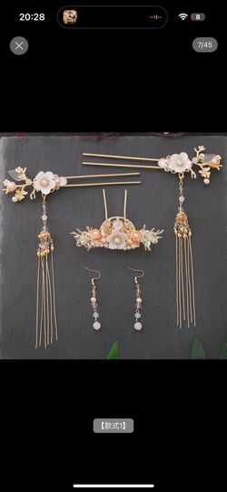5 Pcs Flower Chinese Tassel Hair Stick Crystal Pearl Hanfu Hair Pins Classical Floral Bride Wedding Accessories for Women