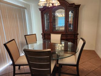 Round Glass Dining Table with 5 Chairs