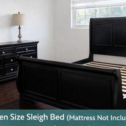 Dark Brown Queen Sleigh Bed & Matching Dresser – Great Condition