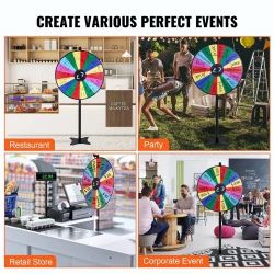 506@36 inch Spinning Prize Wheel, 18 Slots Spinning Wheel, Roulette Wheel with a Dry Erase and 2 Markers, Tabletop or Floor Standing Win Fortune Spin 