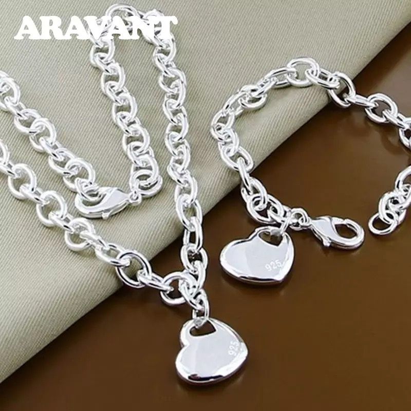 925 Silver Bridal Jewelry Sets Love Heart Necklace Bracelets Set For Women Jewelry Pin Brooch Jewelry Earrings Necklace Ring Bracel