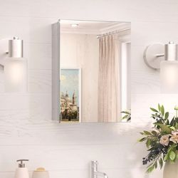 7616: New 14x18 Recessed Medicine Cabinet with Mirror Aluminum, Frameless Bathroom Mirror with Storage Stepless Adjustable, Silver Surface Mount Medic