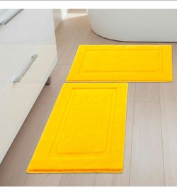 SHACOS Soft Microfiber Bathroom Rugs Set of 2 Pieces, Yellow
32x20 + 24x16, Absorbent Plush Bath Rugs, Non Slip Washable Shaggy Bath Mats, Fluffy Bath