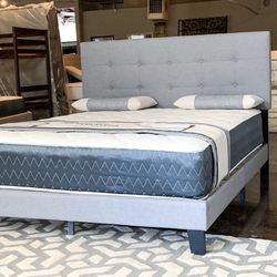 Queen Linen Bed Plus Queen Plush Mattress (Free Delivery )