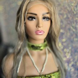 Grey Ash Blonde 13x4 Lace Front 24" Human Hair Wig 
